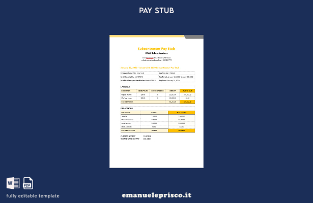 modello di buste paga dei subappaltatori WWL stile verificato